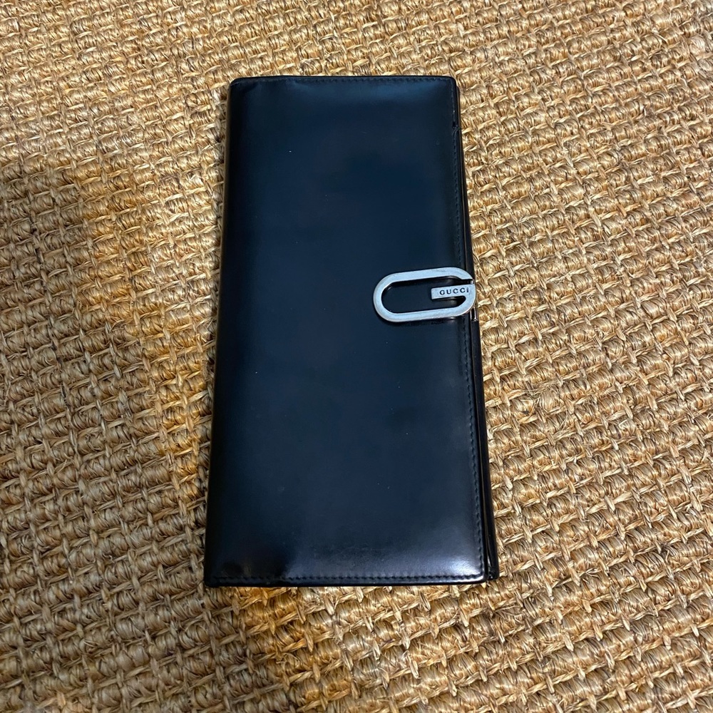Gucci Vintage Continental Wallet   in Black Smooth Calfskin Leather